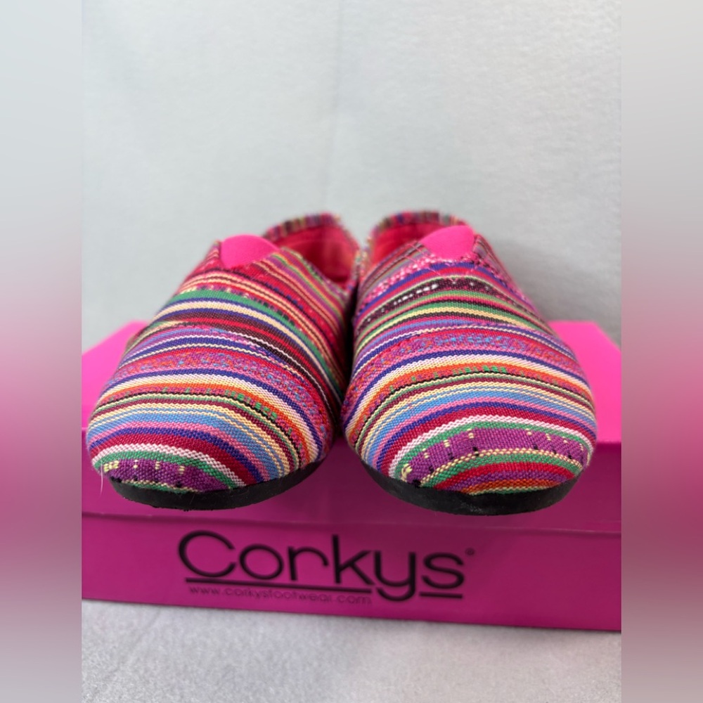 Corkys 7 SUES Striped Multi Colorful Summer Flats Women's Shoes - Picture 6 of 9